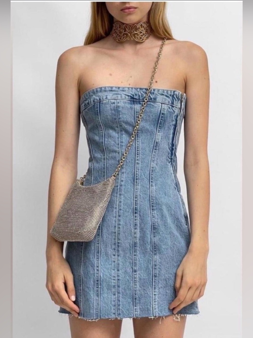 Zara Woven Metallic Crossbody Bag with Chain Strap - Silver